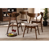 Baxton Studio Danica-Latte/Walnut-DC Danica Mid-Century Modern Transitional Light Beige Fabric Upholstered and Walnut Brown Finished Wood 4-Piece Dining Chair Set